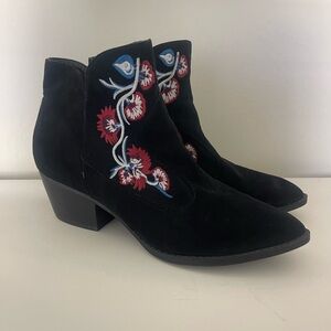 Carlos by Carlos Santana Black Ankle Boots with Red and Blue Embroidery